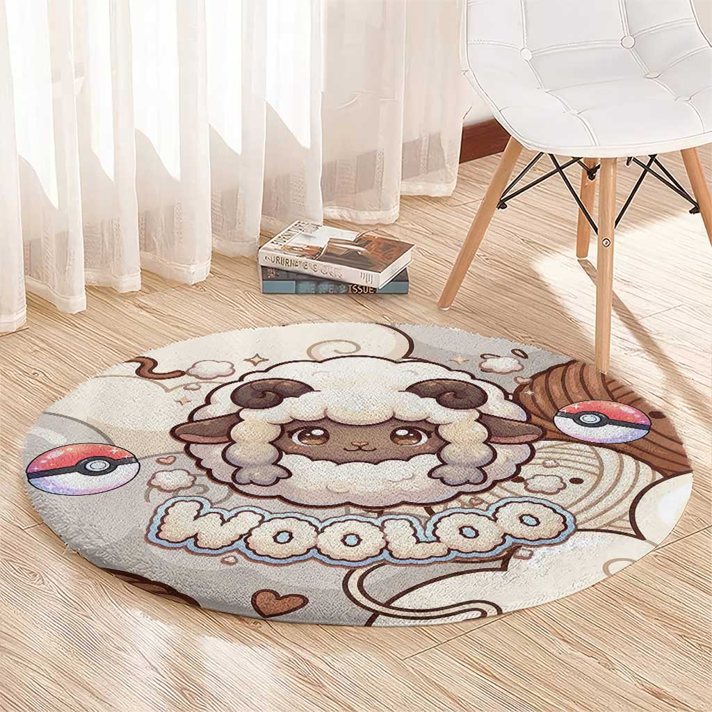 Wooloo Poké Kawaii Art Round Carpet Cute Wooloo & Yarn Ball Pattern - Cozy Vibes