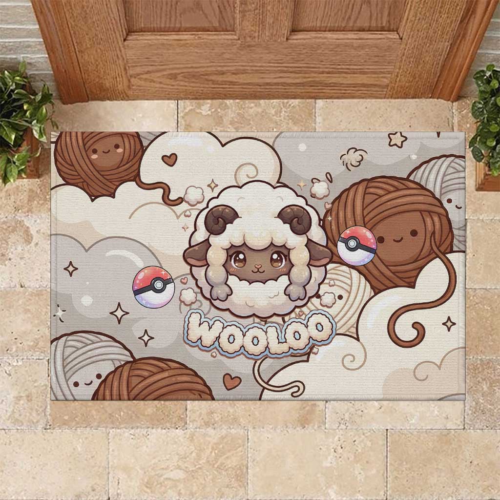 Wooloo Poké Kawaii Art Rubber Doormat Cute Wooloo & Yarn Ball Pattern - Cozy Vibes