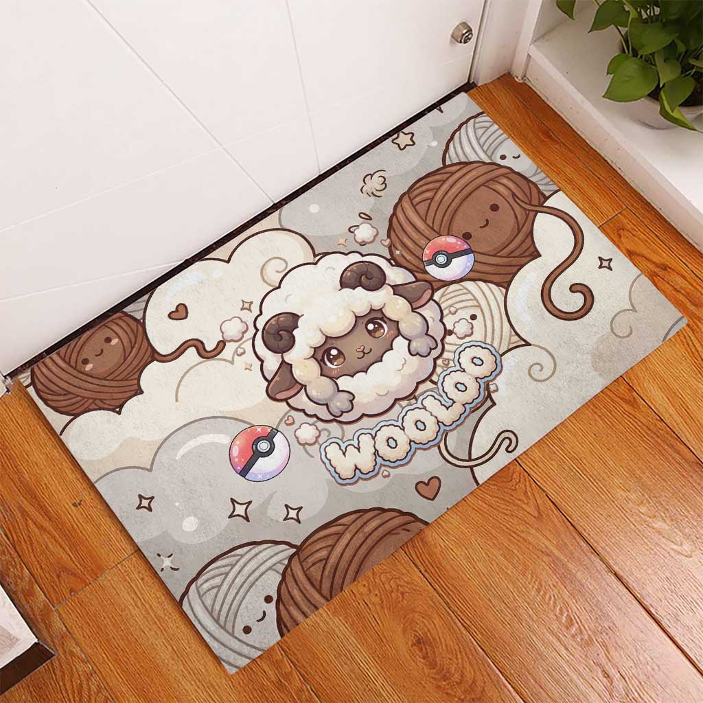 Wooloo Poké Kawaii Art Rubber Doormat Cute Wooloo & Yarn Ball Pattern - Cozy Vibes