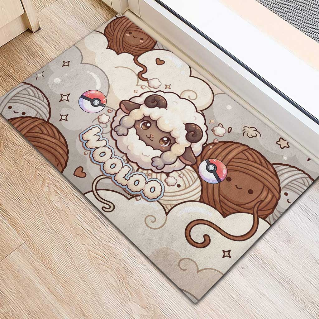 Wooloo Poké Kawaii Art Rubber Doormat Cute Wooloo & Yarn Ball Pattern - Cozy Vibes