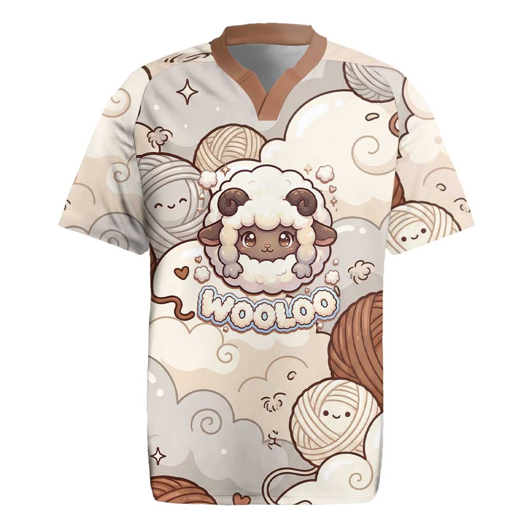 Wooloo Poké Kawaii Art Rugby Jersey Cute Wooloo & Yarn Ball Pattern - Cozy Vibes