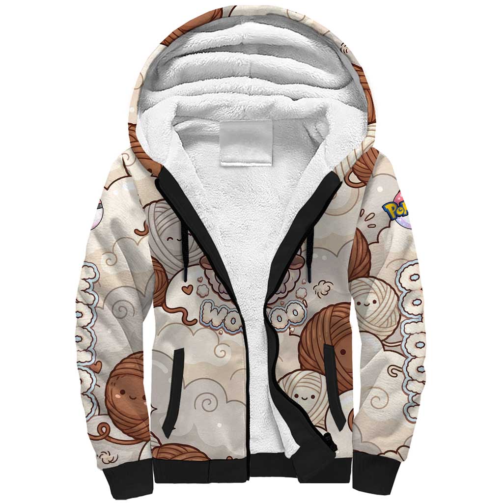 Wooloo Poké Kawaii Art Sherpa Hoodie Cute Wooloo & Yarn Ball Pattern - Cozy Vibes