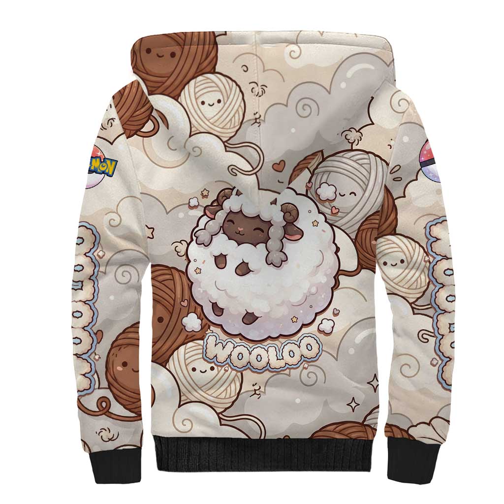 Wooloo Poké Kawaii Art Sherpa Hoodie Cute Wooloo & Yarn Ball Pattern - Cozy Vibes