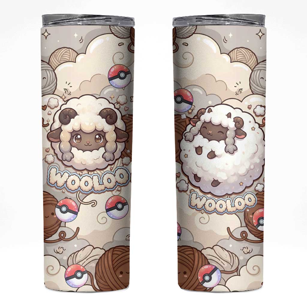 Wooloo Poké Kawaii Art Skinny Tumbler Cute Wooloo & Yarn Ball Pattern - Cozy Vibes