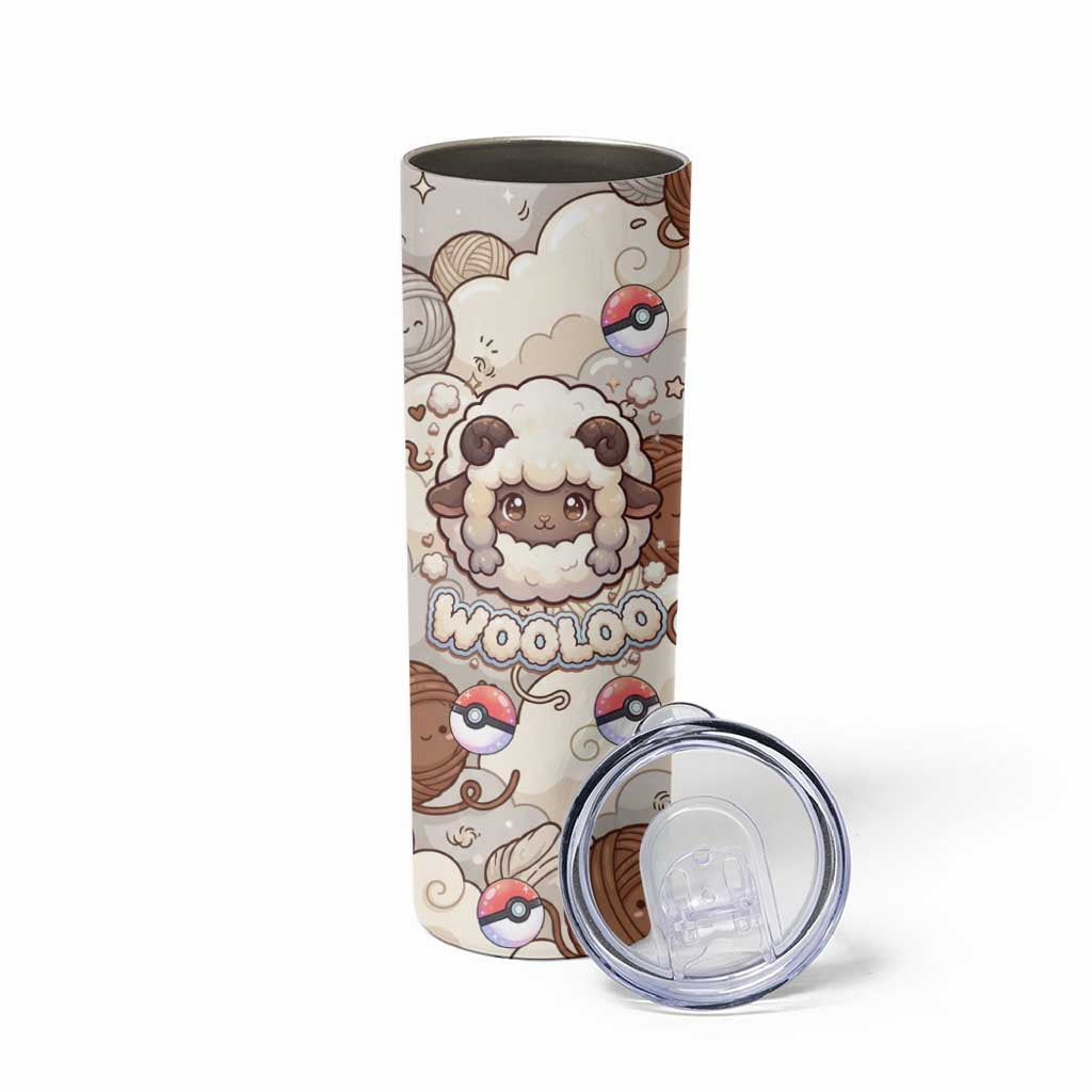 Wooloo Poké Kawaii Art Skinny Tumbler Cute Wooloo & Yarn Ball Pattern - Cozy Vibes