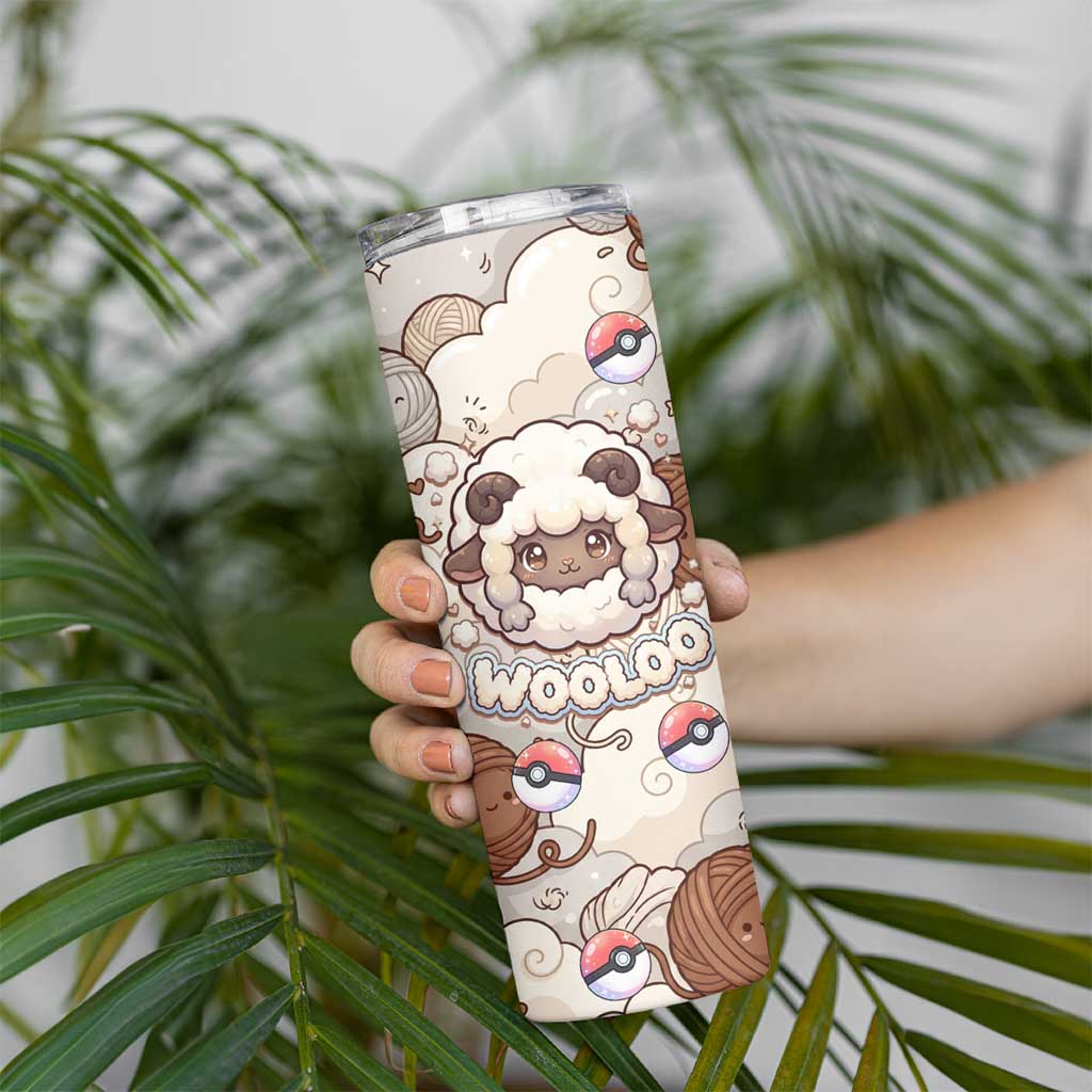 Wooloo Poké Kawaii Art Skinny Tumbler Cute Wooloo & Yarn Ball Pattern - Cozy Vibes