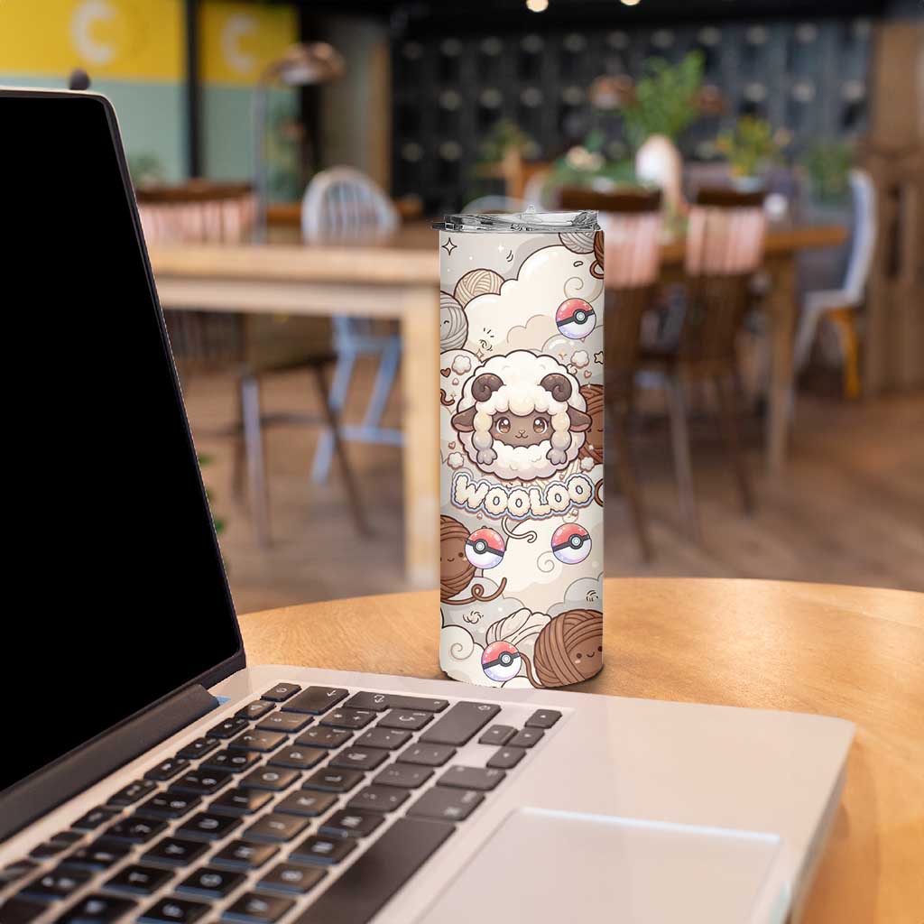 Wooloo Poké Kawaii Art Skinny Tumbler Cute Wooloo & Yarn Ball Pattern - Cozy Vibes