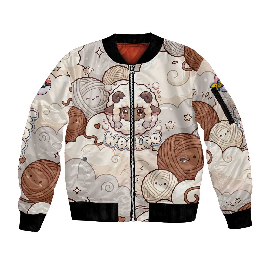 Wooloo Poké Kawaii Art Sleeve Zip Bomber Jacket Cute Wooloo & Yarn Ball Pattern - Cozy Vibes