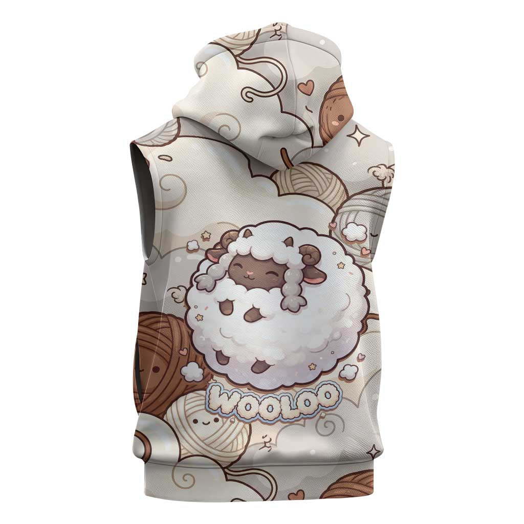 Wooloo Poké Kawaii Art Sleeveless Hoodie Cute Wooloo & Yarn Ball Pattern - Cozy Vibes