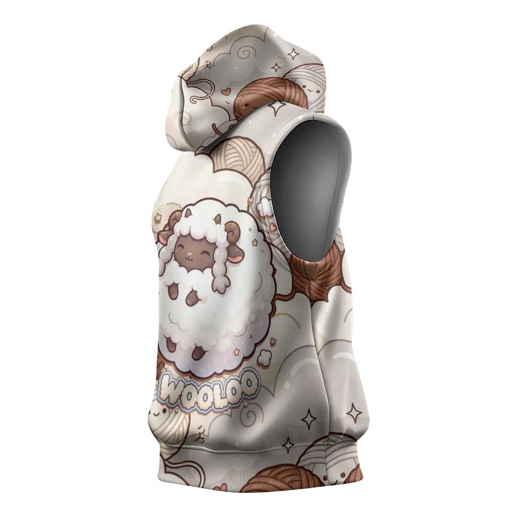 Wooloo Poké Kawaii Art Sleeveless Hoodie Cute Wooloo & Yarn Ball Pattern - Cozy Vibes
