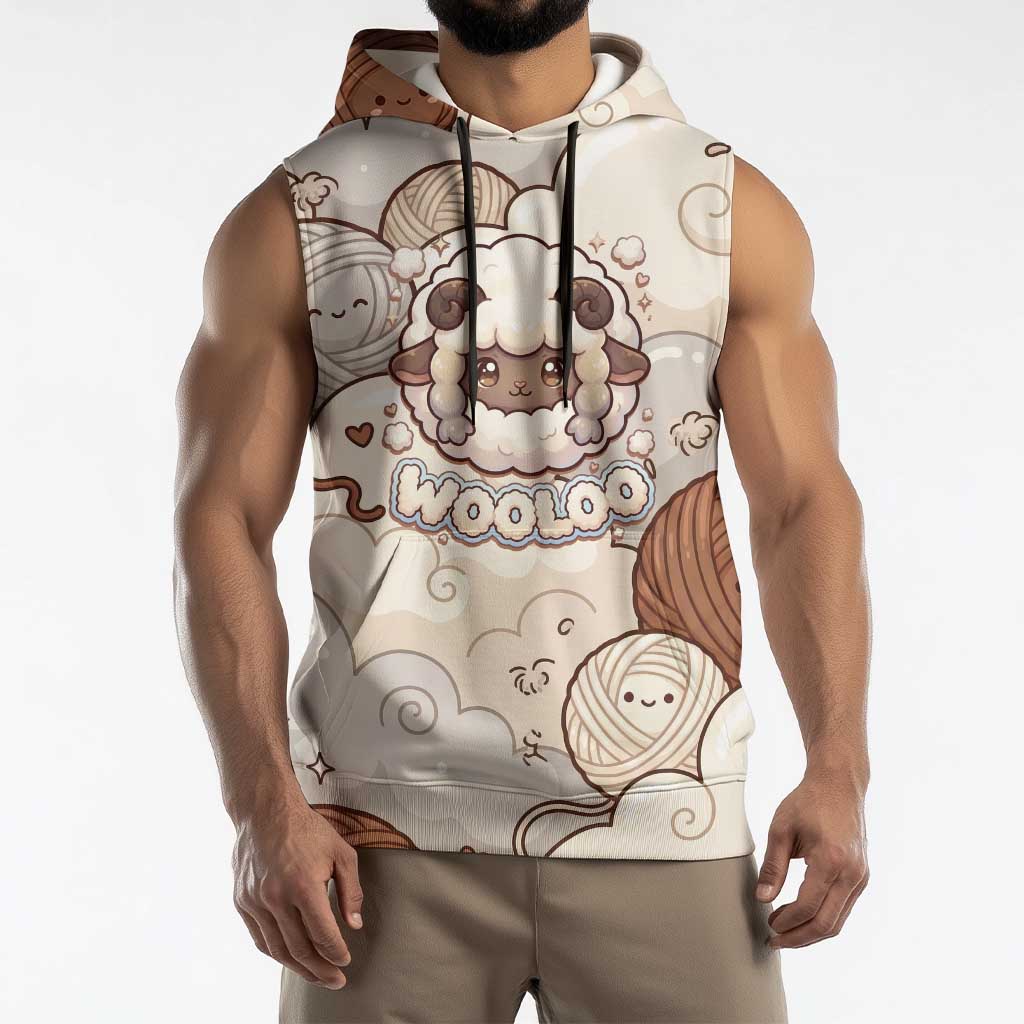 Wooloo Poké Kawaii Art Sleeveless Hoodie Cute Wooloo & Yarn Ball Pattern - Cozy Vibes