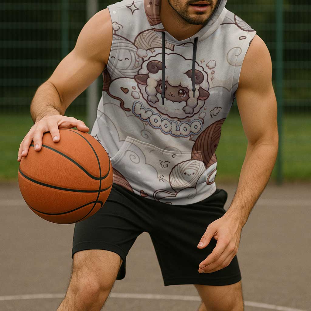 Wooloo Poké Kawaii Art Sleeveless Hoodie Cute Wooloo & Yarn Ball Pattern - Cozy Vibes
