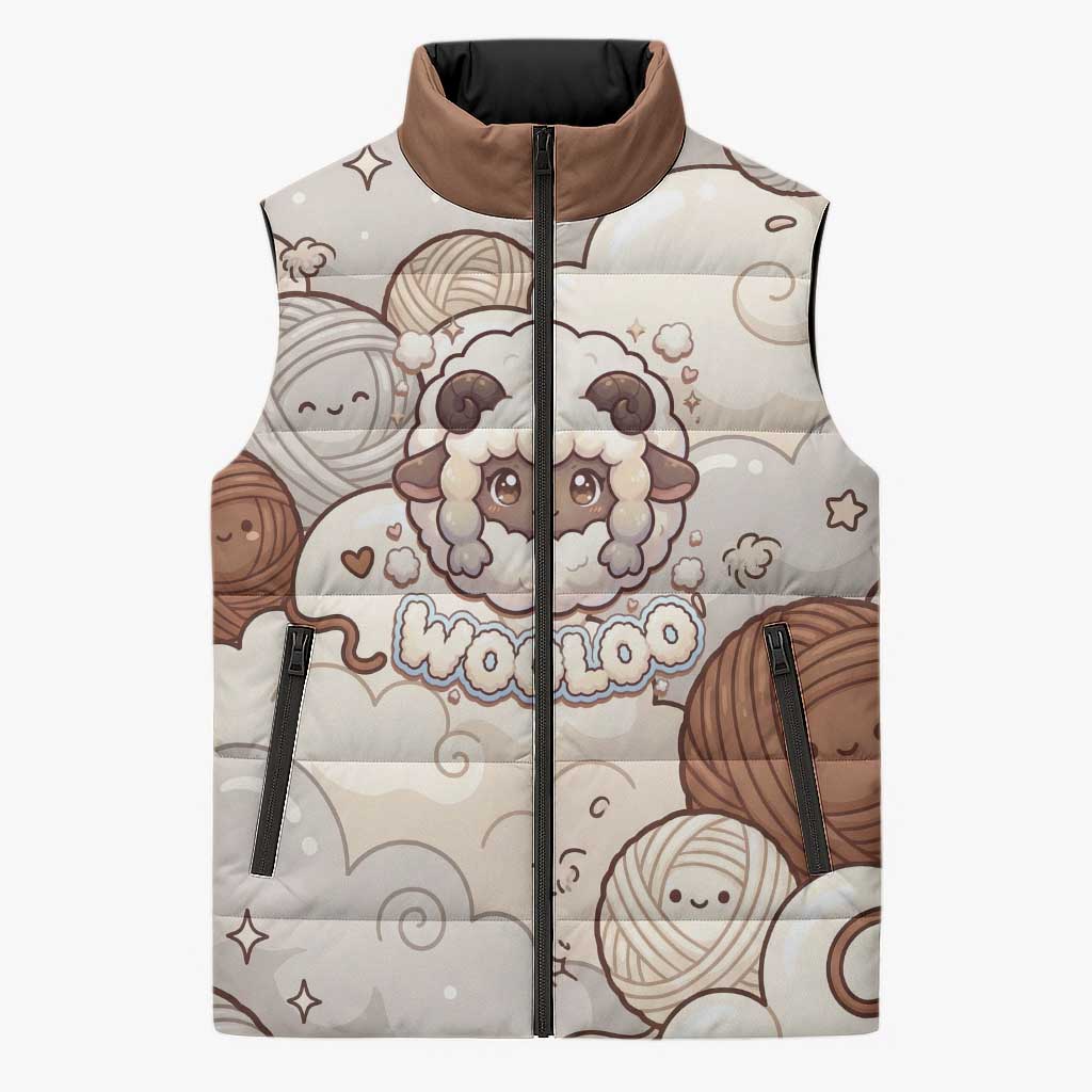 Wooloo Poké Kawaii Art Sleeveless Puffer Jacket Cute Wooloo & Yarn Ball Pattern - Cozy Vibes