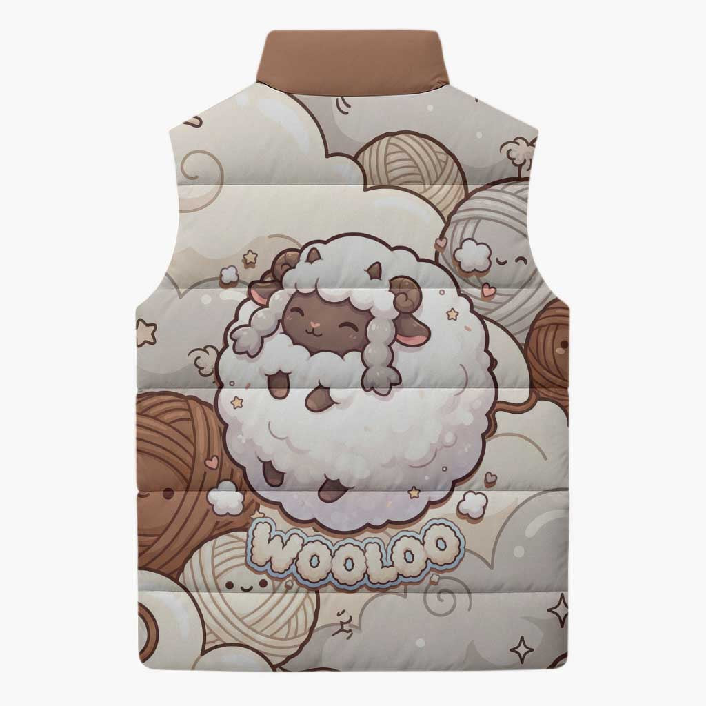 Wooloo Poké Kawaii Art Sleeveless Puffer Jacket Cute Wooloo & Yarn Ball Pattern - Cozy Vibes