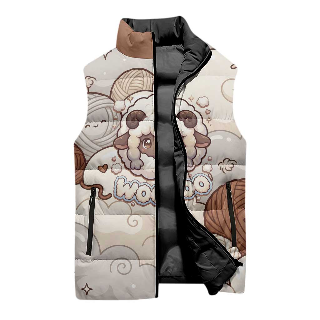 Wooloo Poké Kawaii Art Sleeveless Puffer Jacket Cute Wooloo & Yarn Ball Pattern - Cozy Vibes