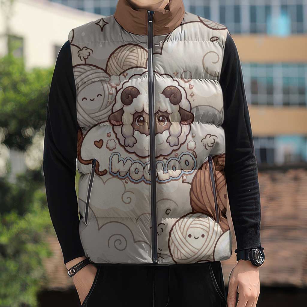 Wooloo Poké Kawaii Art Sleeveless Puffer Jacket Cute Wooloo & Yarn Ball Pattern - Cozy Vibes