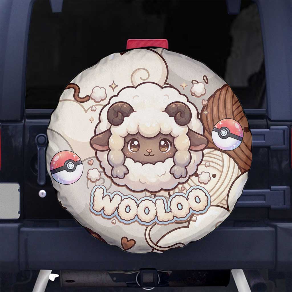 Wooloo Poké Kawaii Art Spare Tire Cover Cute Wooloo & Yarn Ball Pattern - Cozy Vibes