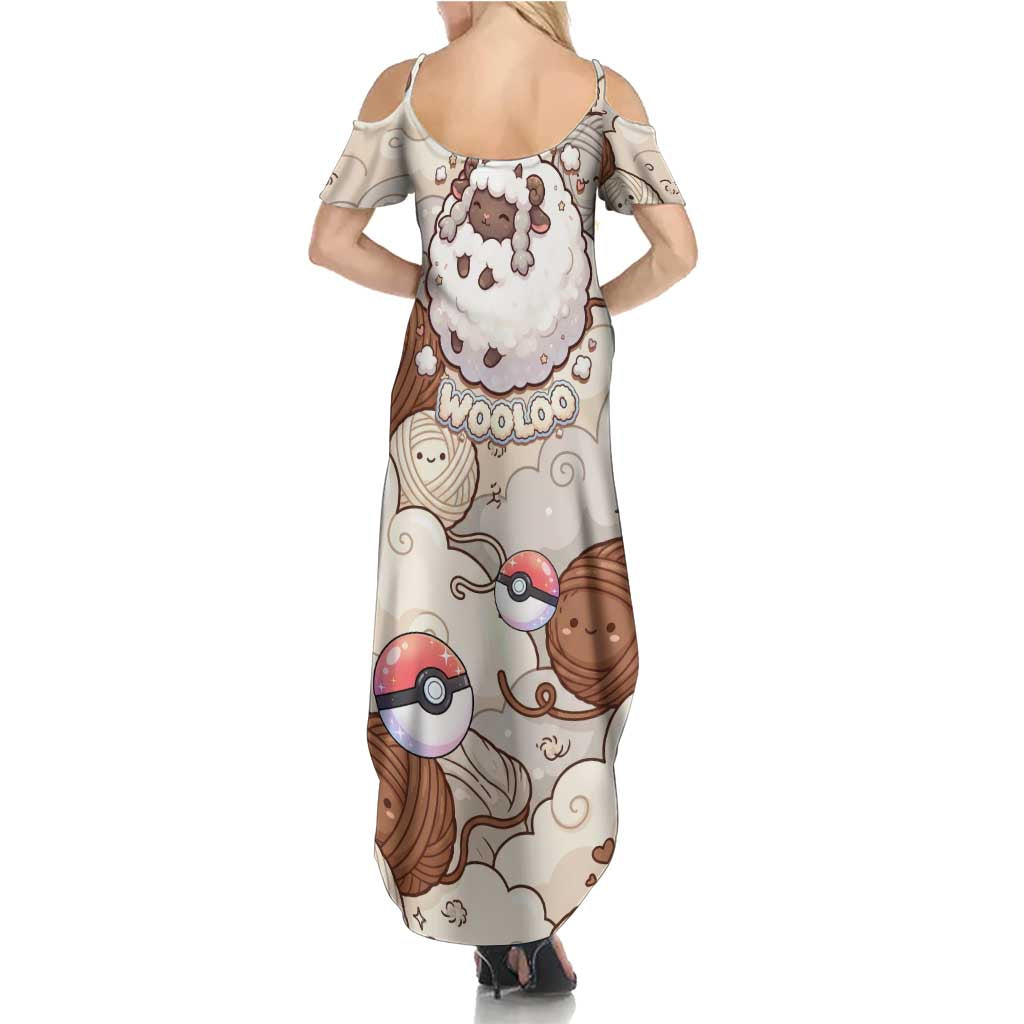 Wooloo Poké Kawaii Art Summer Maxi Dress Cute Wooloo & Yarn Ball Pattern - Cozy Vibes