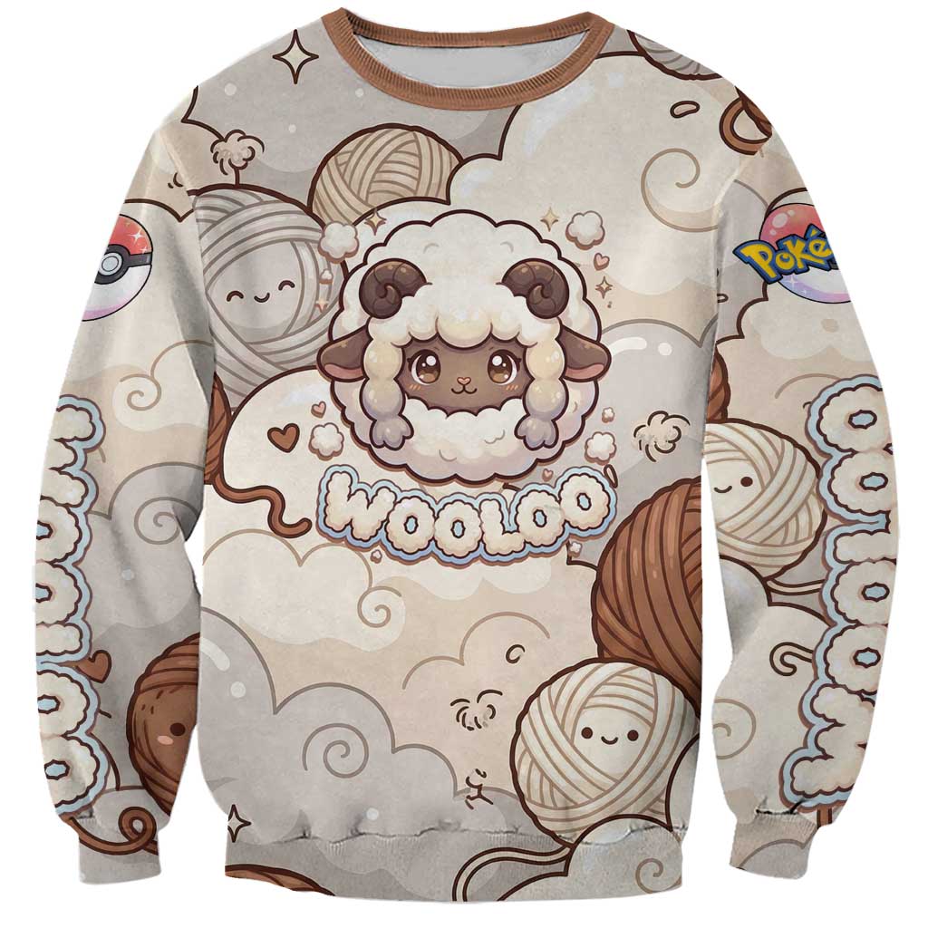 Wooloo Poké Kawaii Art Sweatshirt Cute Wooloo & Yarn Ball Pattern - Cozy Vibes