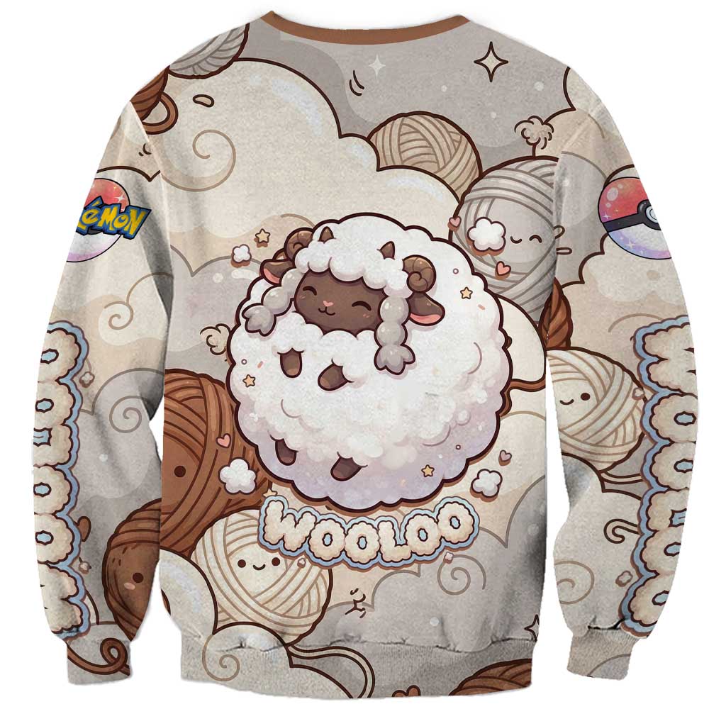 Wooloo Poké Kawaii Art Sweatshirt Cute Wooloo & Yarn Ball Pattern - Cozy Vibes