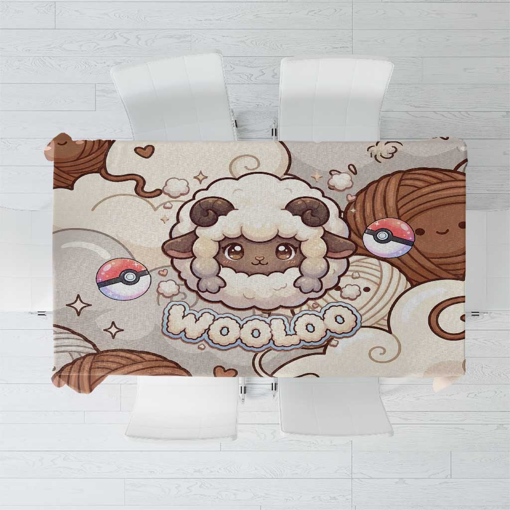 Wooloo Poké Kawaii Art Tablecloth Cute Wooloo & Yarn Ball Pattern - Cozy Vibes