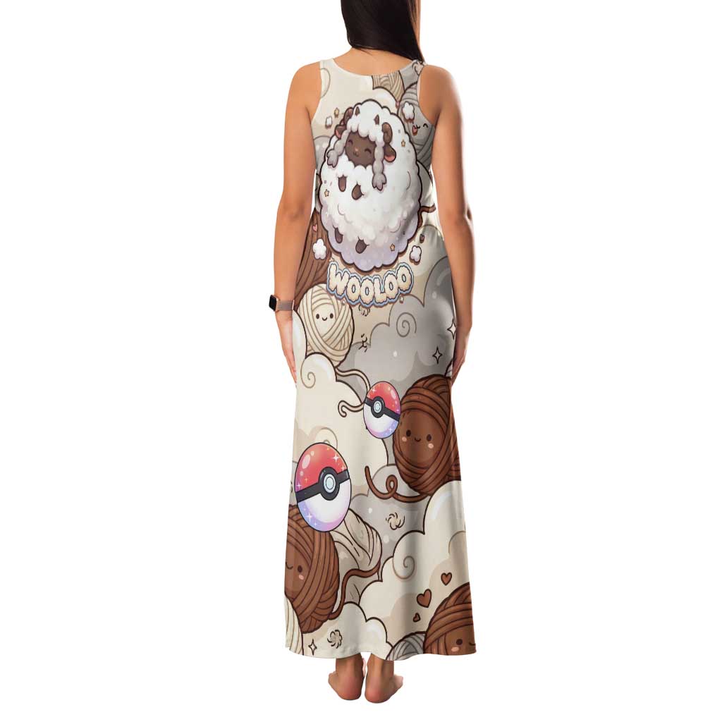 Wooloo Poké Kawaii Art Tank Maxi Dress Cute Wooloo & Yarn Ball Pattern - Cozy Vibes