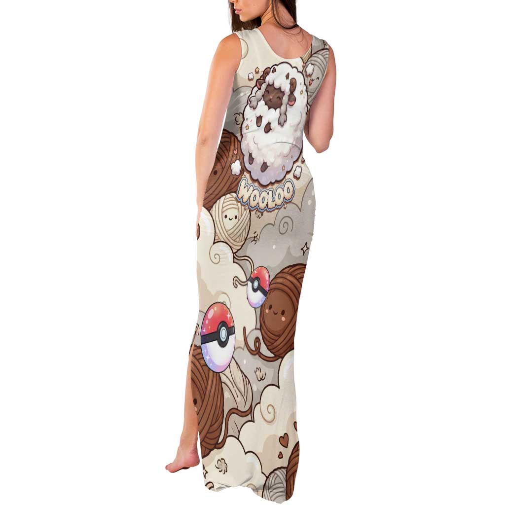 Wooloo Poké Kawaii Art Tank Maxi Dress Cute Wooloo & Yarn Ball Pattern - Cozy Vibes