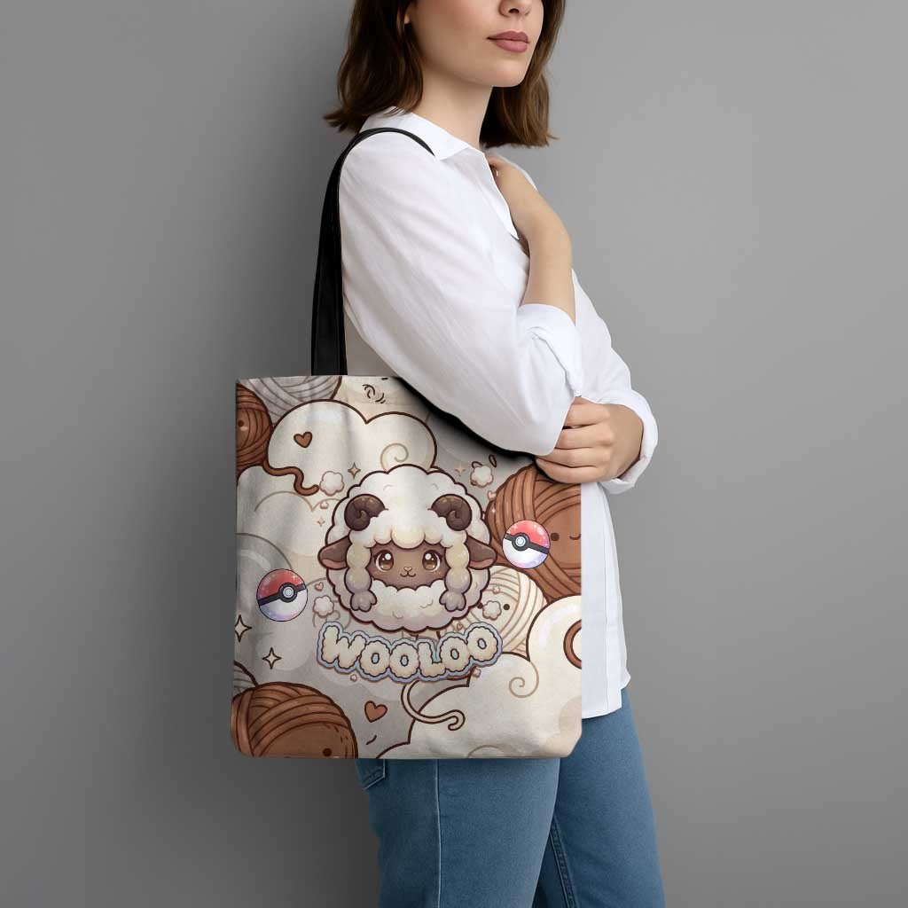 Wooloo Poké Kawaii Art Tote Bag Cute Wooloo & Yarn Ball Pattern - Cozy Vibes