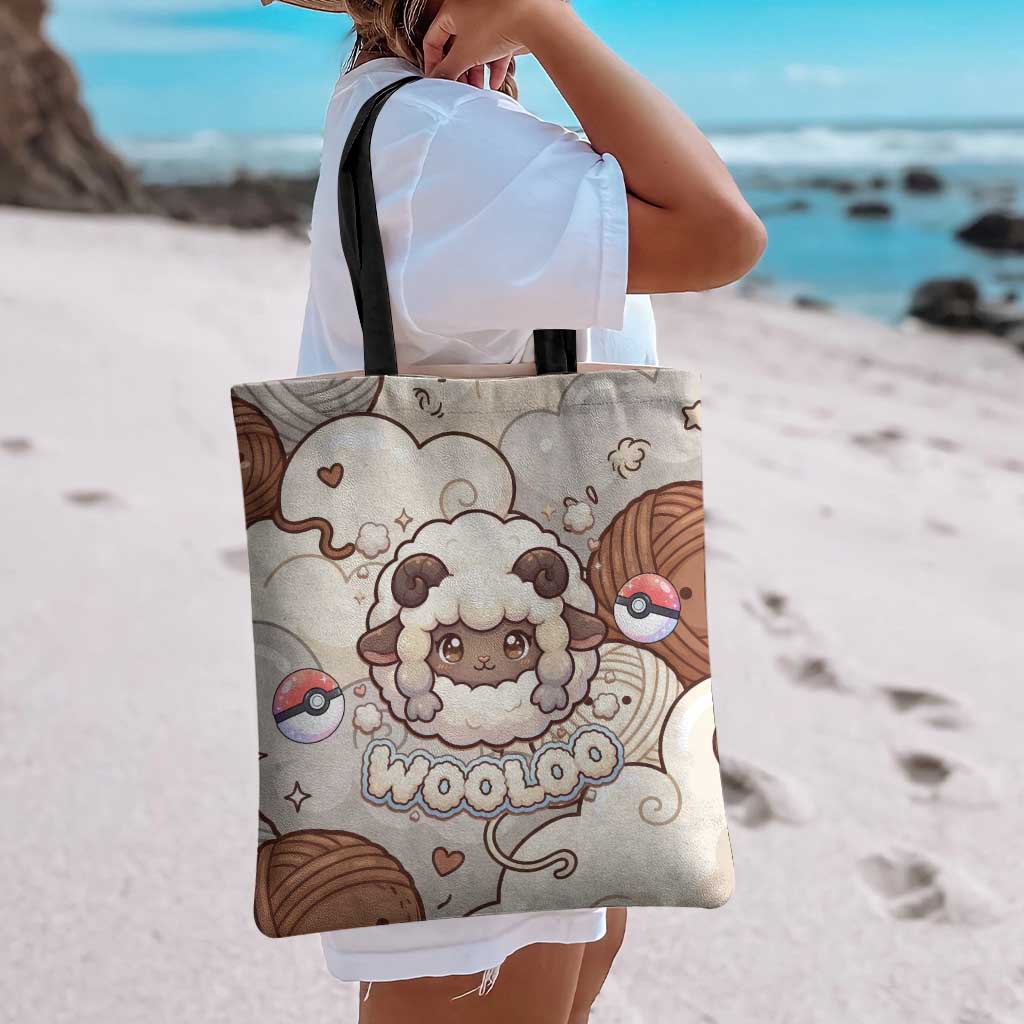 Wooloo Poké Kawaii Art Tote Bag Cute Wooloo & Yarn Ball Pattern - Cozy Vibes