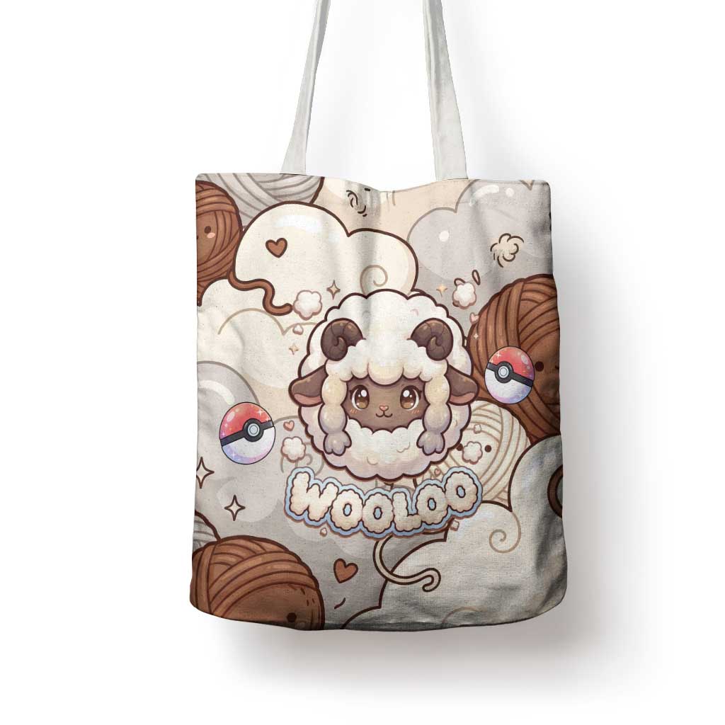 Wooloo Poké Kawaii Art Tote Bag Cute Wooloo & Yarn Ball Pattern - Cozy Vibes