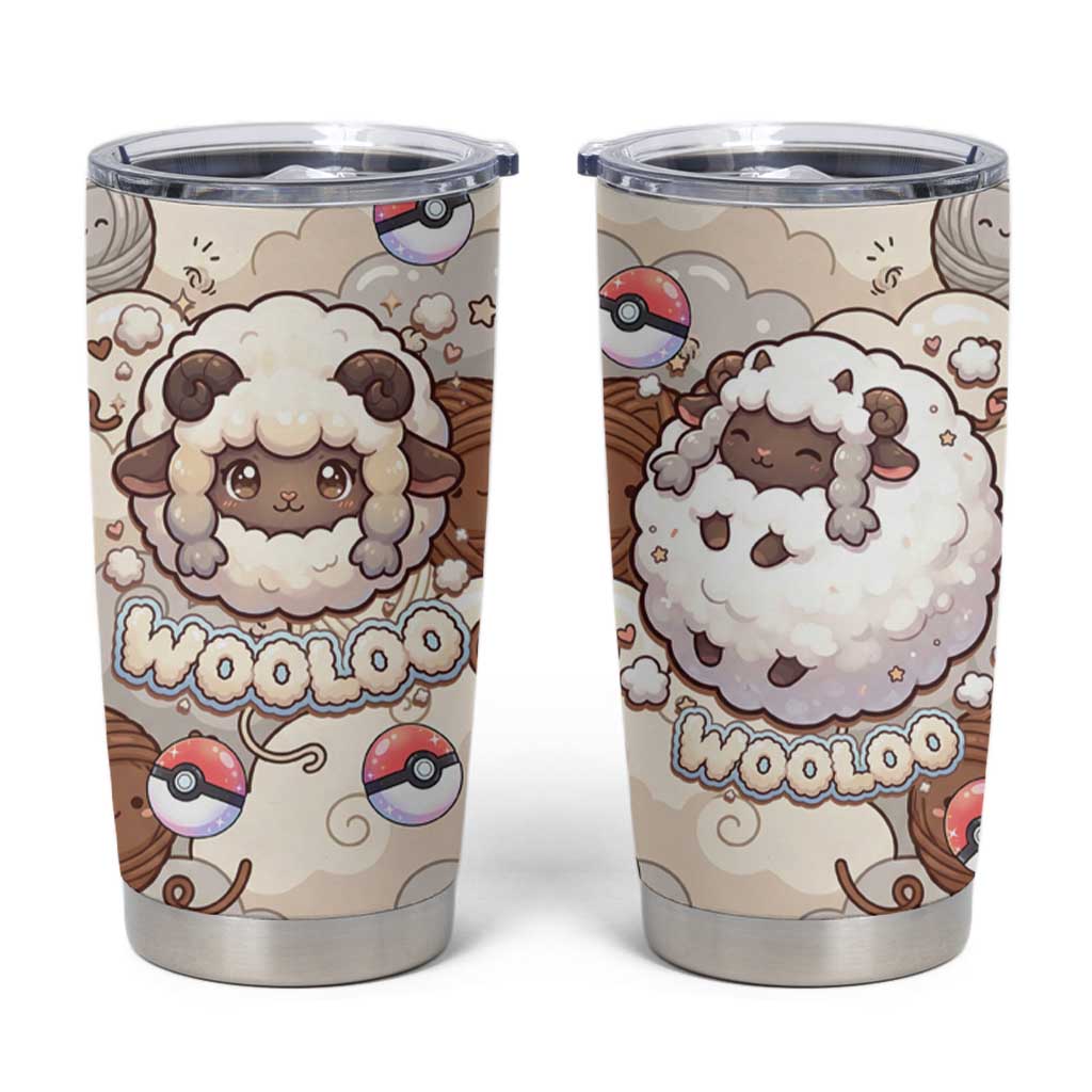 Wooloo Poké Kawaii Art Tumbler Cup Cute Wooloo & Yarn Ball Pattern - Cozy Vibes