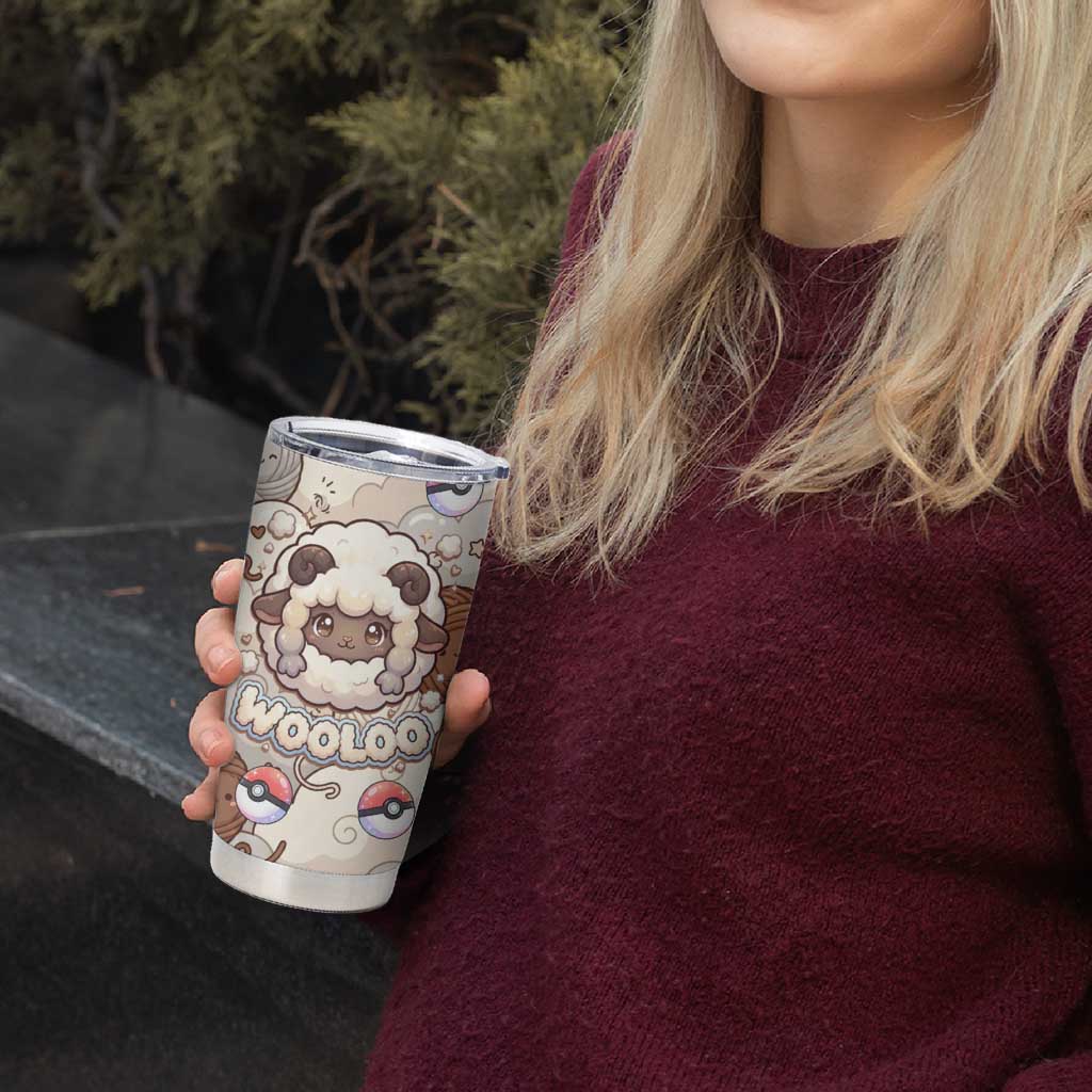 Wooloo Poké Kawaii Art Tumbler Cup Cute Wooloo & Yarn Ball Pattern - Cozy Vibes