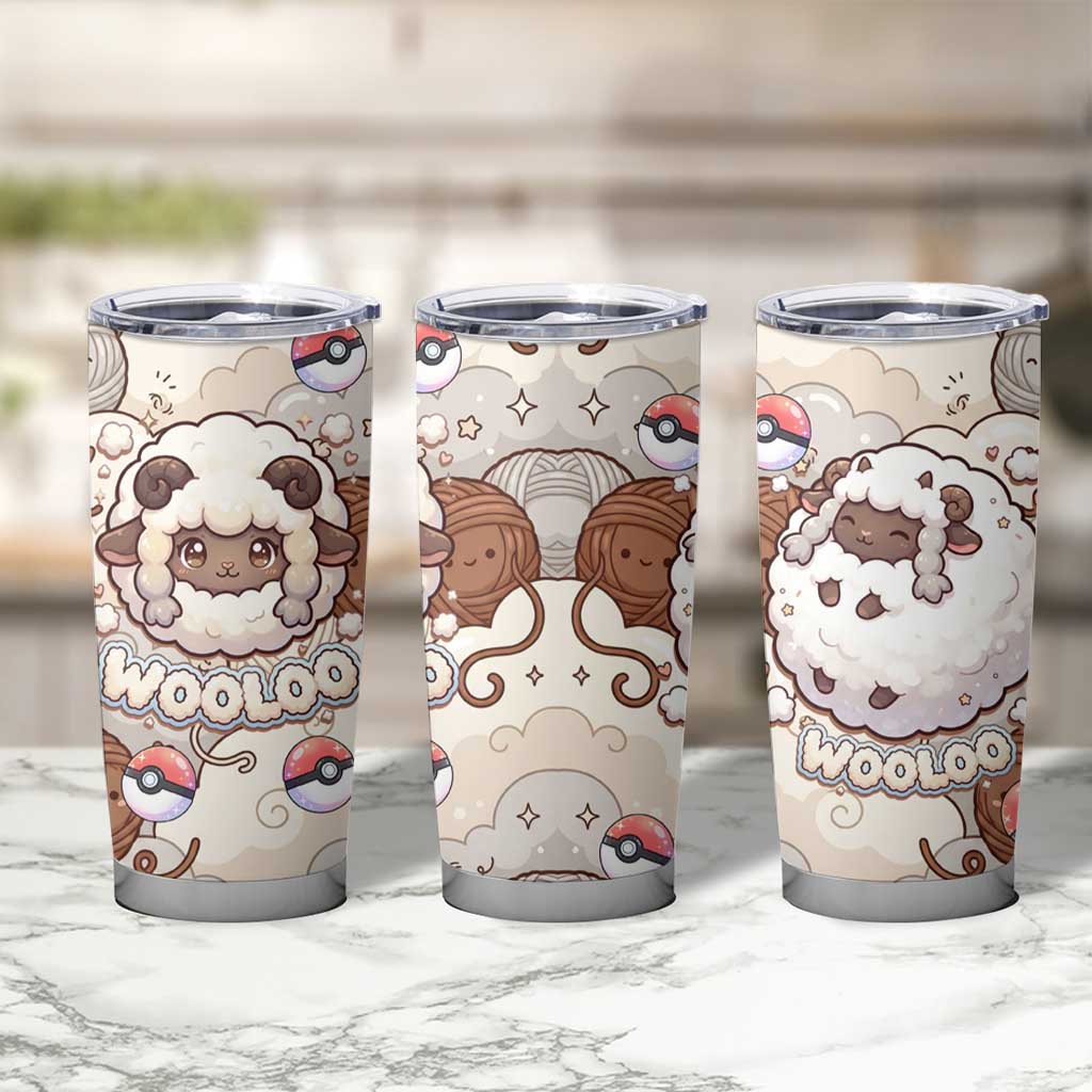Wooloo Poké Kawaii Art Tumbler Cup Cute Wooloo & Yarn Ball Pattern - Cozy Vibes
