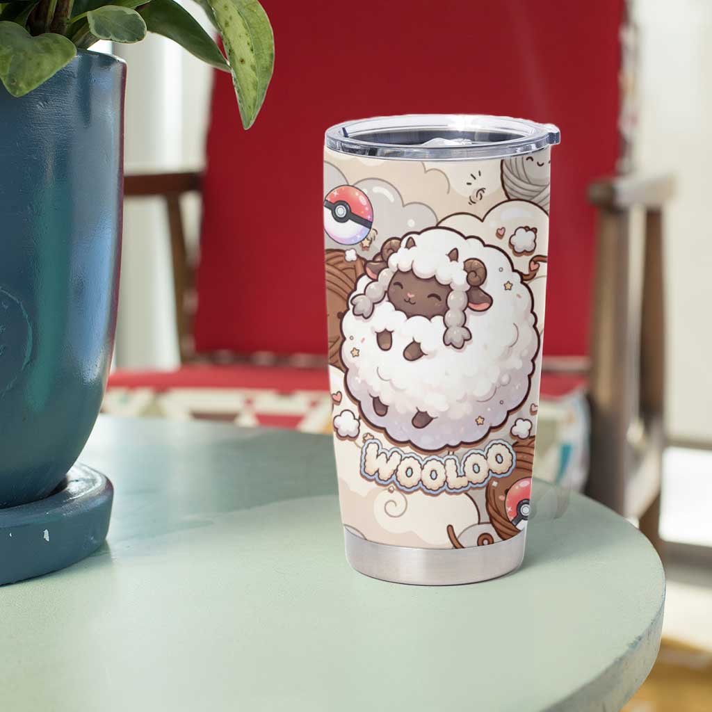 Wooloo Poké Kawaii Art Tumbler Cup Cute Wooloo & Yarn Ball Pattern - Cozy Vibes
