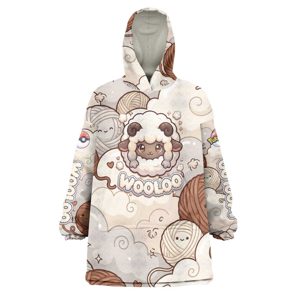 Wooloo Poké Kawaii Art Wearable Blanket Hoodie Cute Wooloo & Yarn Ball Pattern - Cozy Vibes
