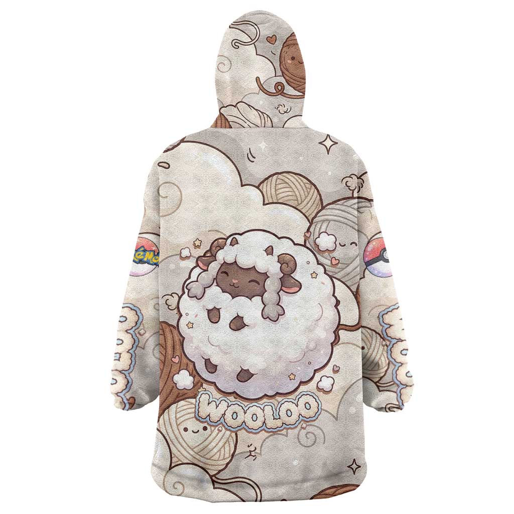 Wooloo Poké Kawaii Art Wearable Blanket Hoodie Cute Wooloo & Yarn Ball Pattern - Cozy Vibes