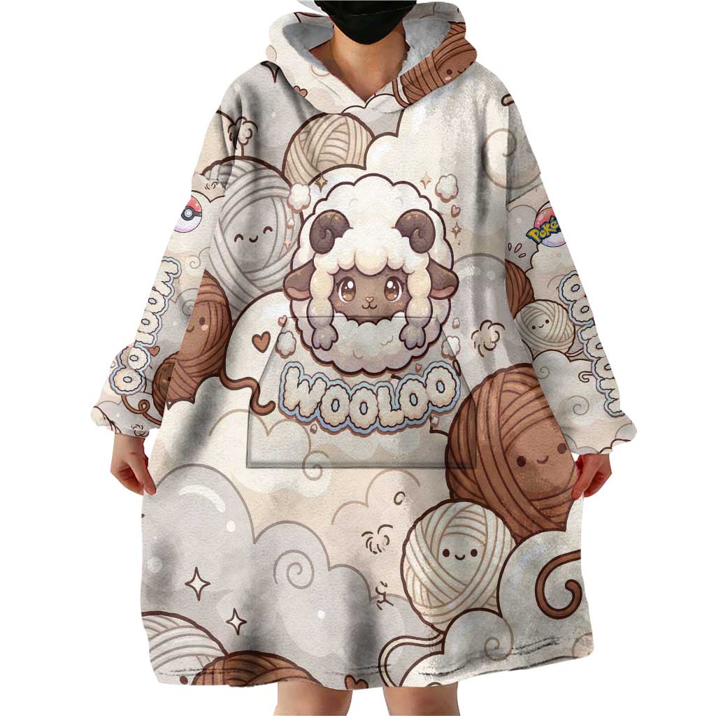Wooloo Poké Kawaii Art Wearable Blanket Hoodie Cute Wooloo & Yarn Ball Pattern - Cozy Vibes