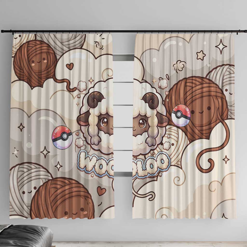 Wooloo Poké Kawaii Art Window Curtain Cute Wooloo & Yarn Ball Pattern - Cozy Vibes