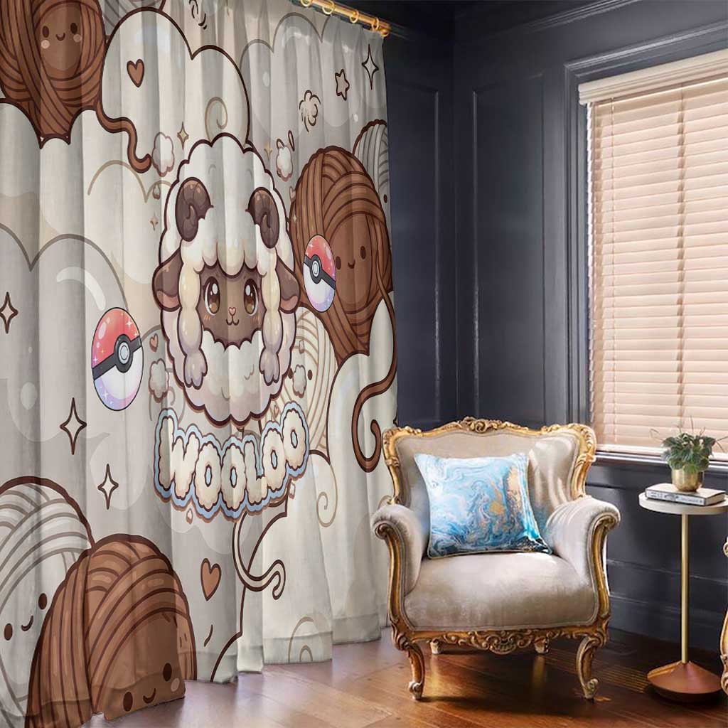 Wooloo Poké Kawaii Art Window Curtain Cute Wooloo & Yarn Ball Pattern - Cozy Vibes
