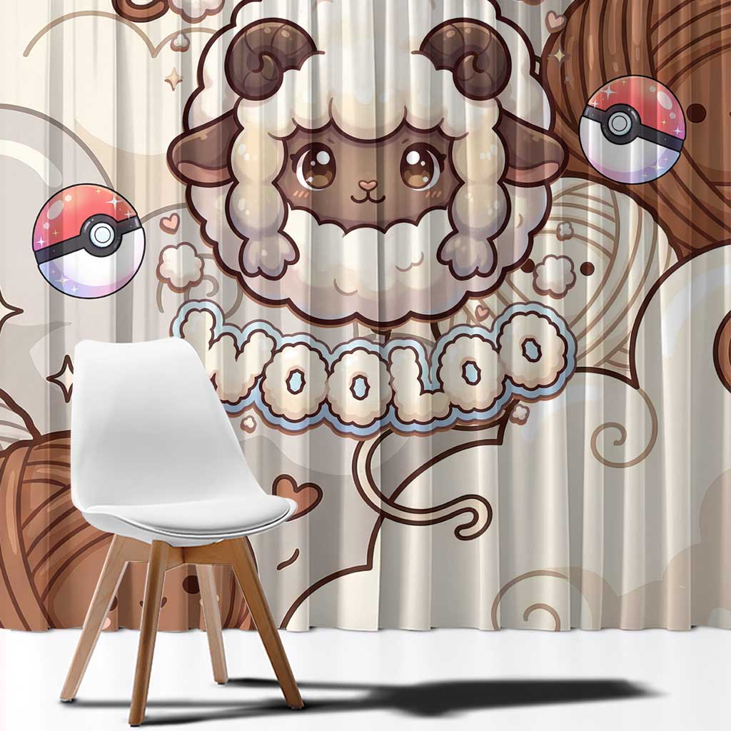 Wooloo Poké Kawaii Art Window Curtain Cute Wooloo & Yarn Ball Pattern - Cozy Vibes
