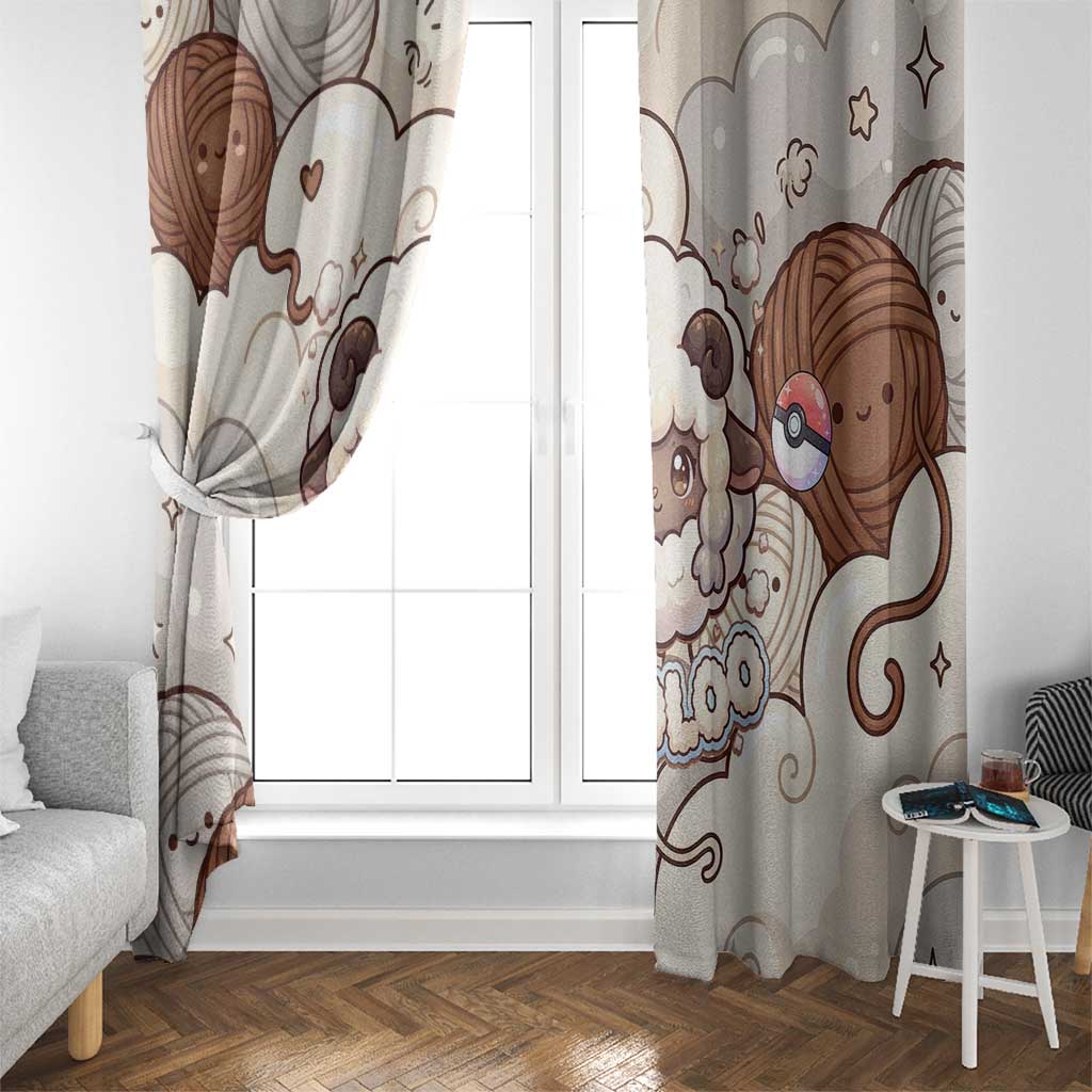 Wooloo Poké Kawaii Art Window Curtain Cute Wooloo & Yarn Ball Pattern - Cozy Vibes
