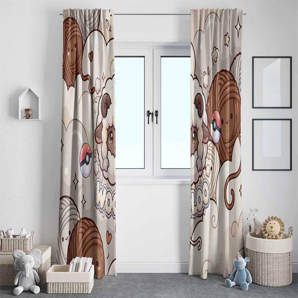 Wooloo Poké Kawaii Art Window Curtain Cute Wooloo & Yarn Ball Pattern - Cozy Vibes