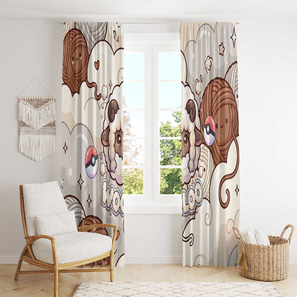 Wooloo Poké Kawaii Art Window Curtain Cute Wooloo & Yarn Ball Pattern - Cozy Vibes