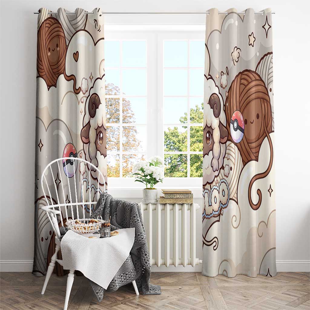 Wooloo Poké Kawaii Art Window Curtain Cute Wooloo & Yarn Ball Pattern - Cozy Vibes