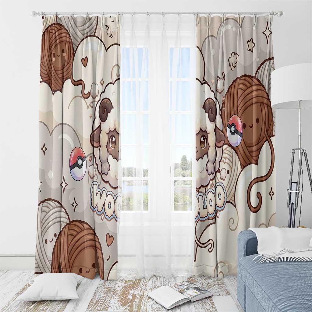 Wooloo Poké Kawaii Art Window Curtain Cute Wooloo & Yarn Ball Pattern - Cozy Vibes