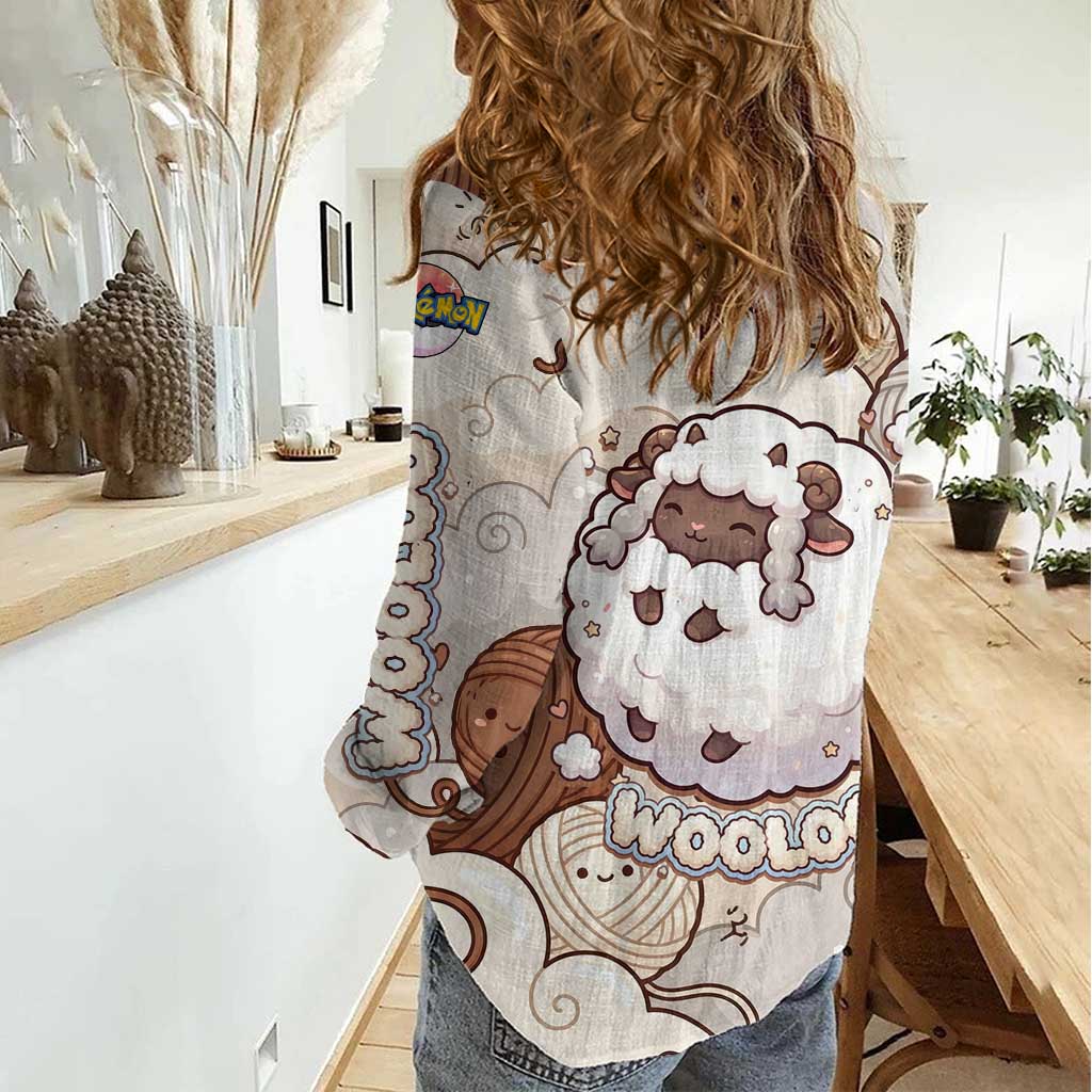 Wooloo Poké Kawaii Art Women Casual Shirt Cute Wooloo & Yarn Ball Pattern - Cozy Vibes