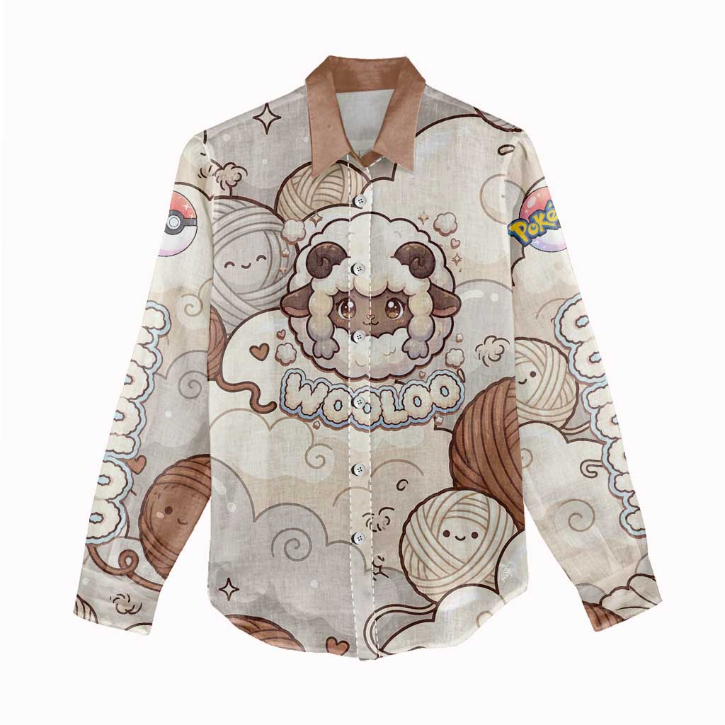 Wooloo Poké Kawaii Art Women Casual Shirt Cute Wooloo & Yarn Ball Pattern - Cozy Vibes