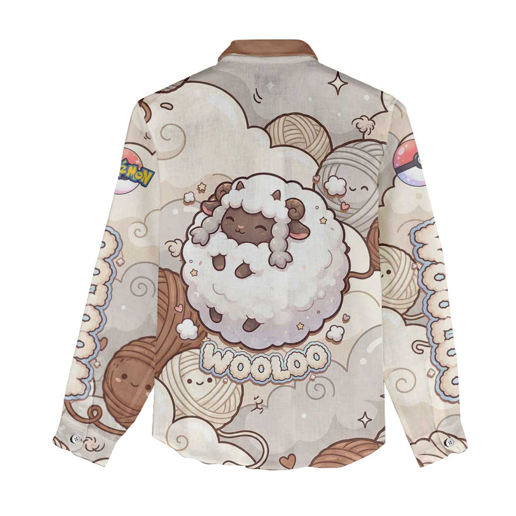Wooloo Poké Kawaii Art Women Casual Shirt Cute Wooloo & Yarn Ball Pattern - Cozy Vibes