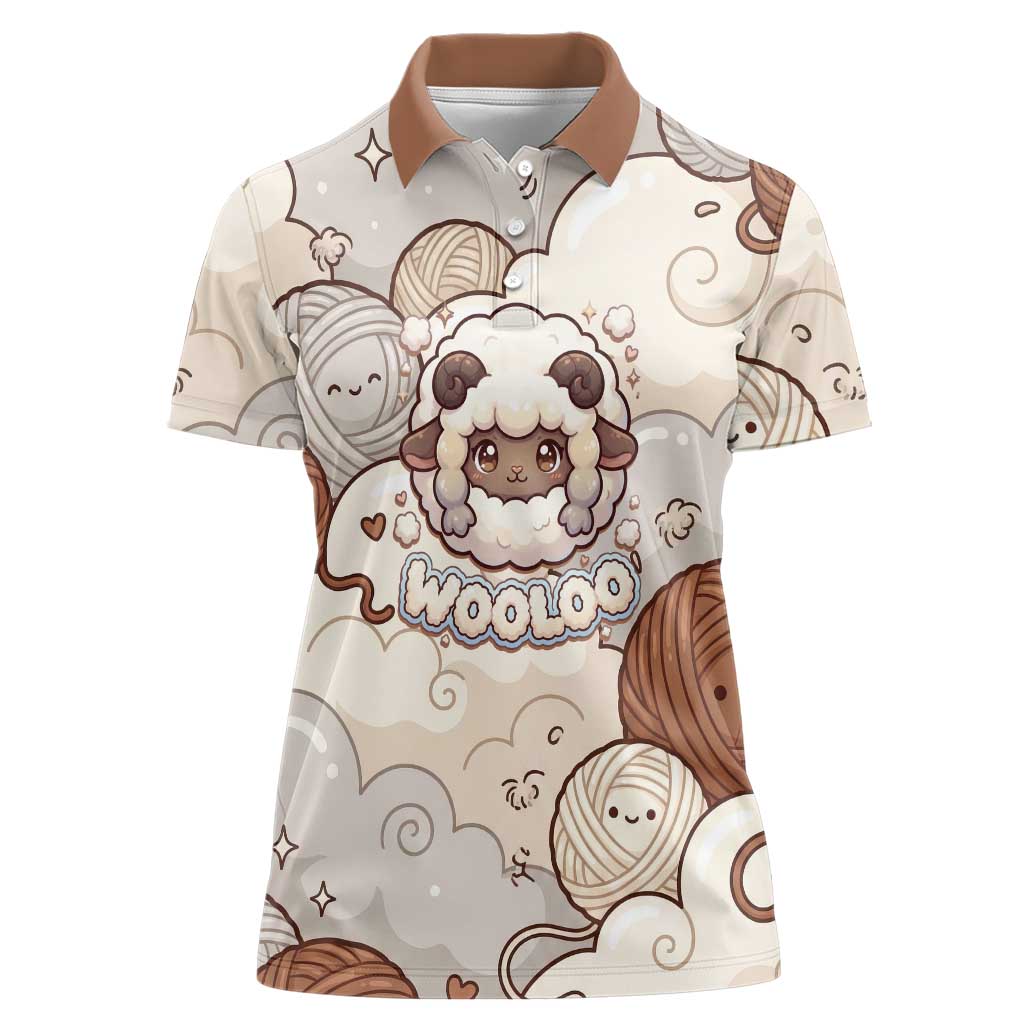 Wooloo Poké Kawaii Art Women Polo Shirt Cute Wooloo & Yarn Ball Pattern - Cozy Vibes
