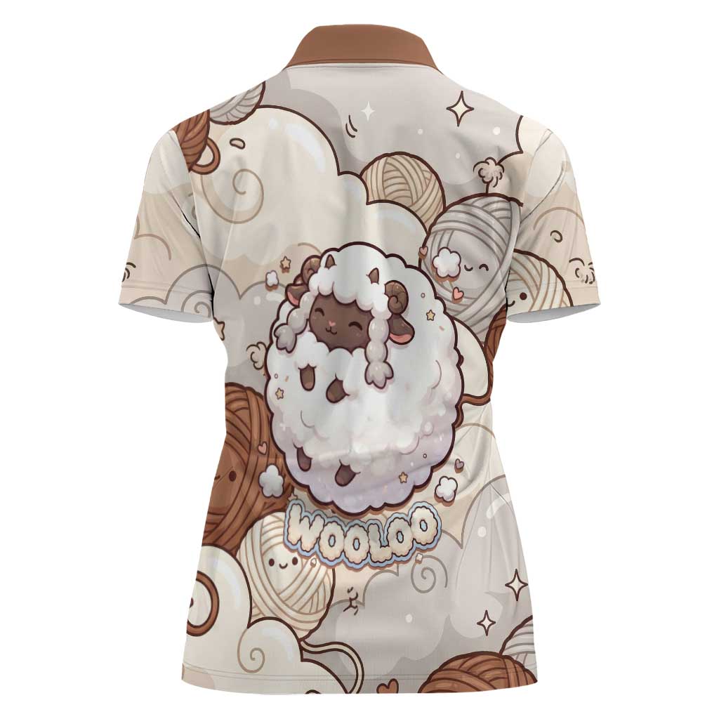 Wooloo Poké Kawaii Art Women Polo Shirt Cute Wooloo & Yarn Ball Pattern - Cozy Vibes